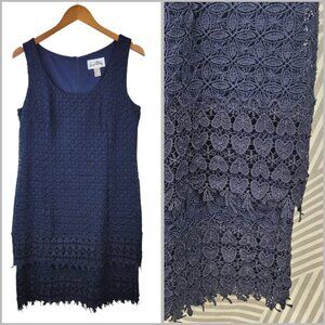 Joseph Ribkoff Dress 12 Lace Shift Special Event Party Navy Blue Knee Length